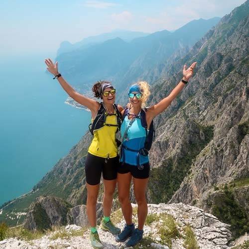Influenceuses Magdalena Kalus & Anja Kaiser de @youareanadventurestory Image des deux femmes "You Are an Adventure Story" au sommet d'une montagne