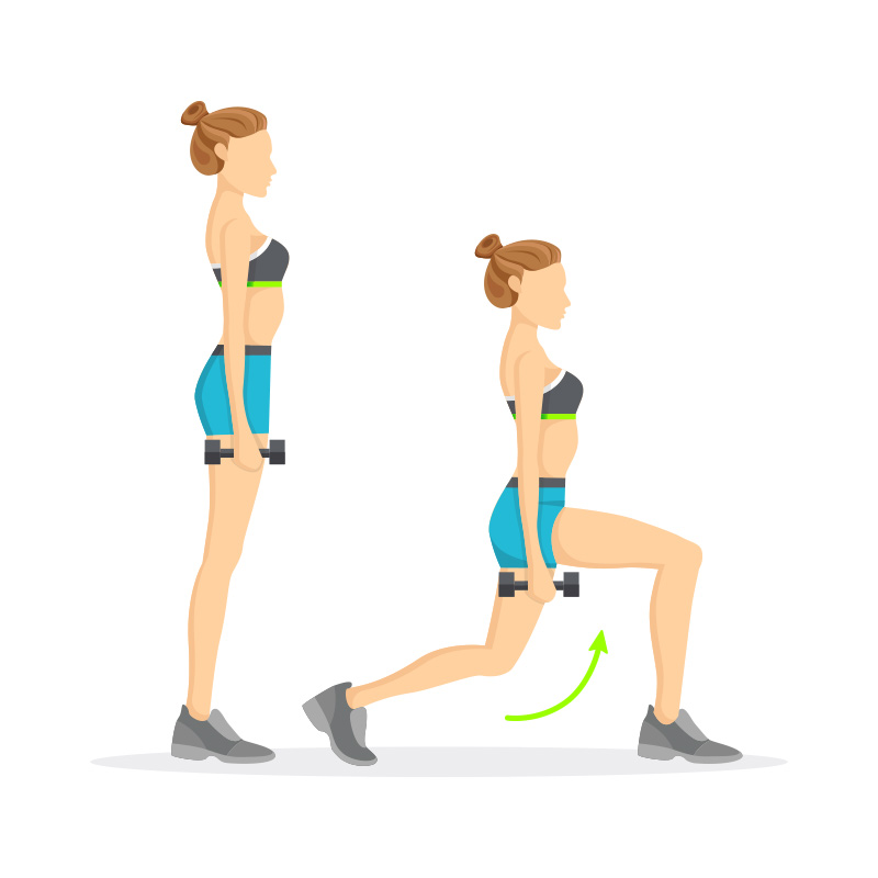 Exercice Tabata pour les jambes : Lunges Illustration des exercices de fente