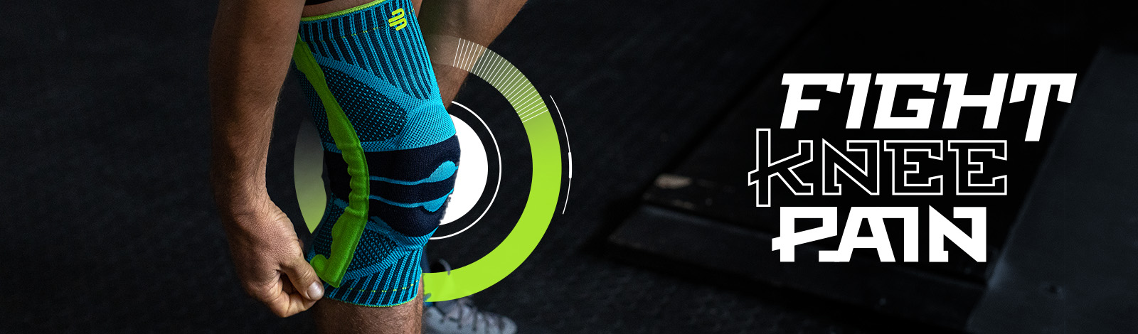 Fight Knee Pain Fight Knee Pain Kampagnen Banner mit einer Knee Support