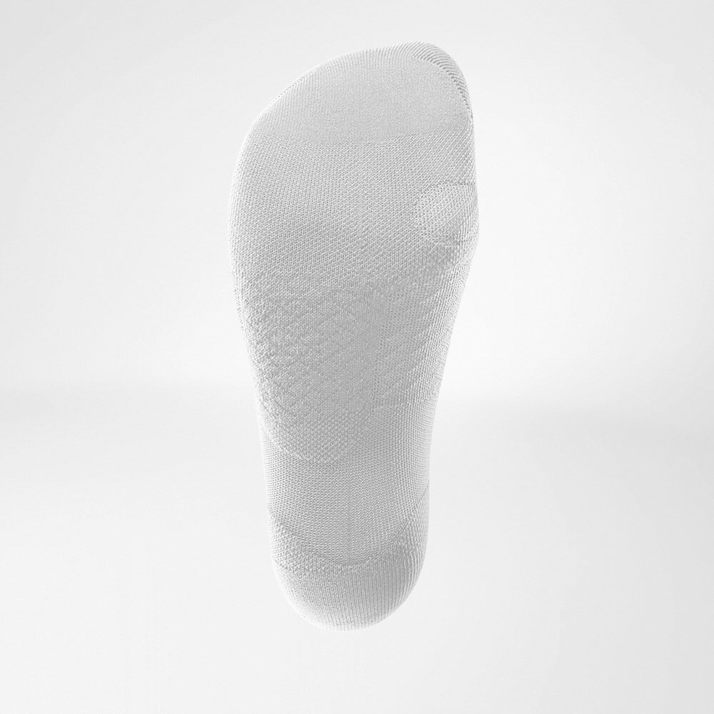 Mittellange Sportsocken ultraleicht weiß Unteransicht Ansicht der Laufsocke weiß von unten