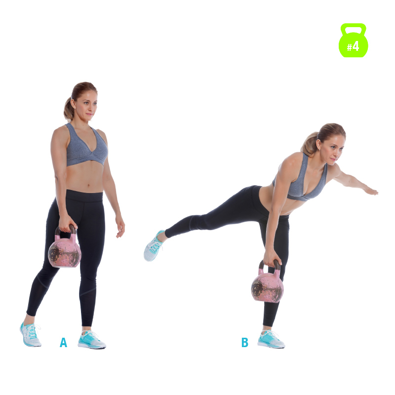 One Leg Row avec la Kettlebell Femme fait un One Leg Row avec la Kettlebell